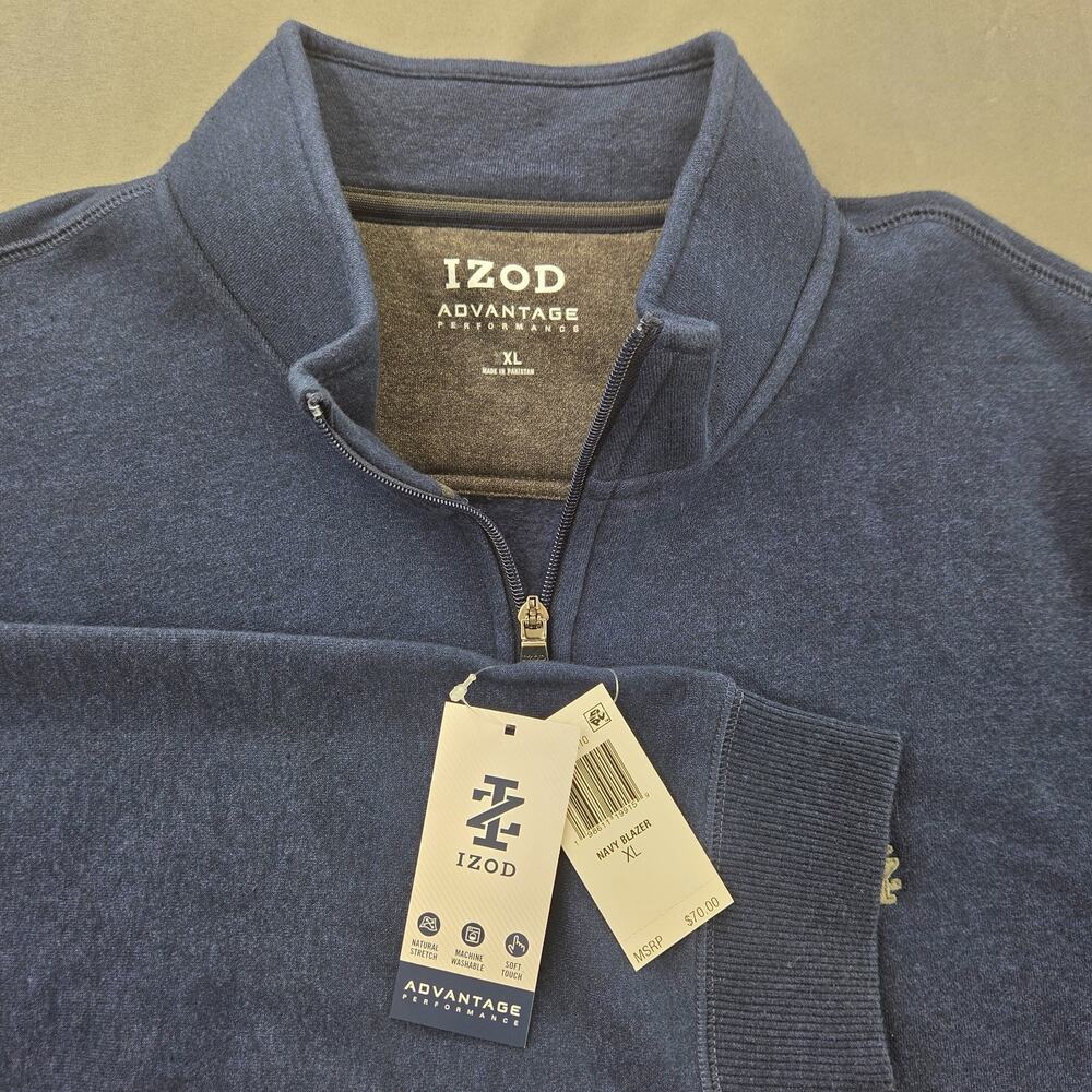 NWT IZOD Sweatshirt Mens XL ADVANTAGE PERFORMANCE 1/4 ZIP FLEECE - NAVY BLAZER